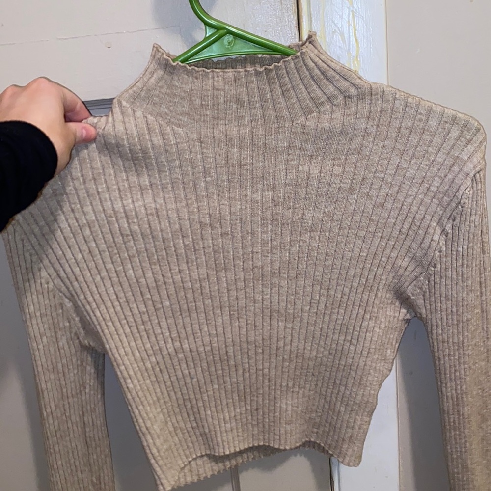 Cropped tan mock neck sweater